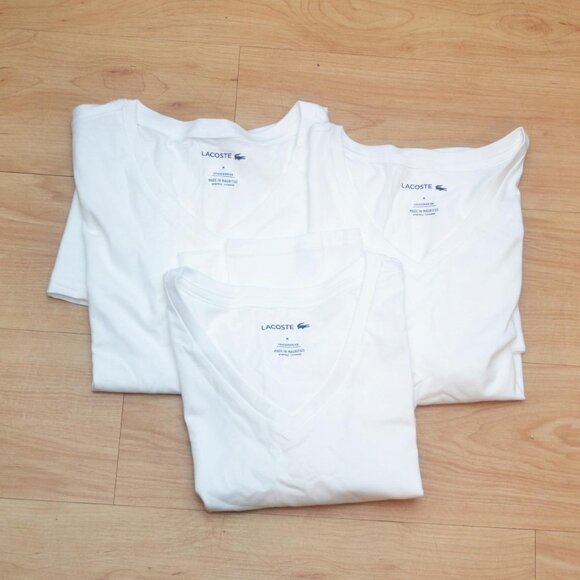 Lacoste Men's 3pc White Undershirt V-Neck - Picture 1 of 4